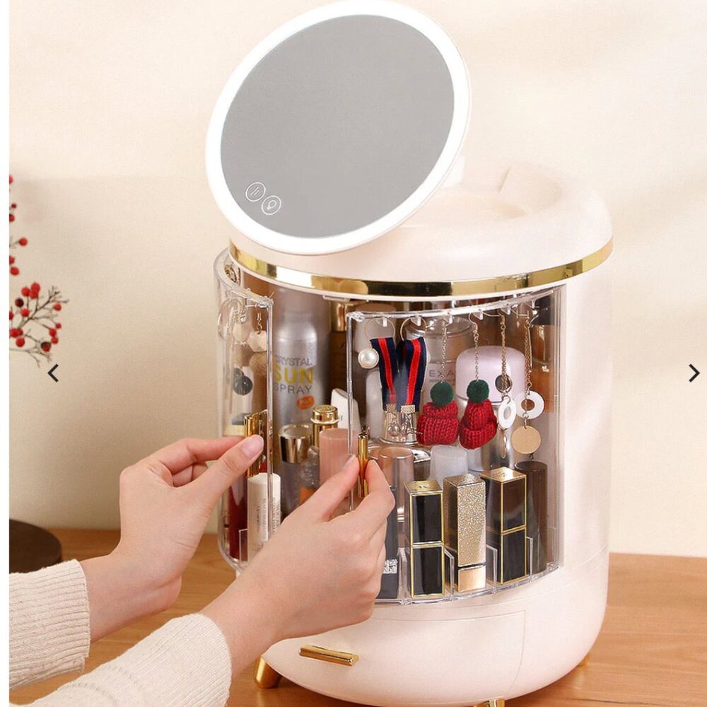 Joybos® Round Makeup Storage Organizer Box with Mirror Led Light